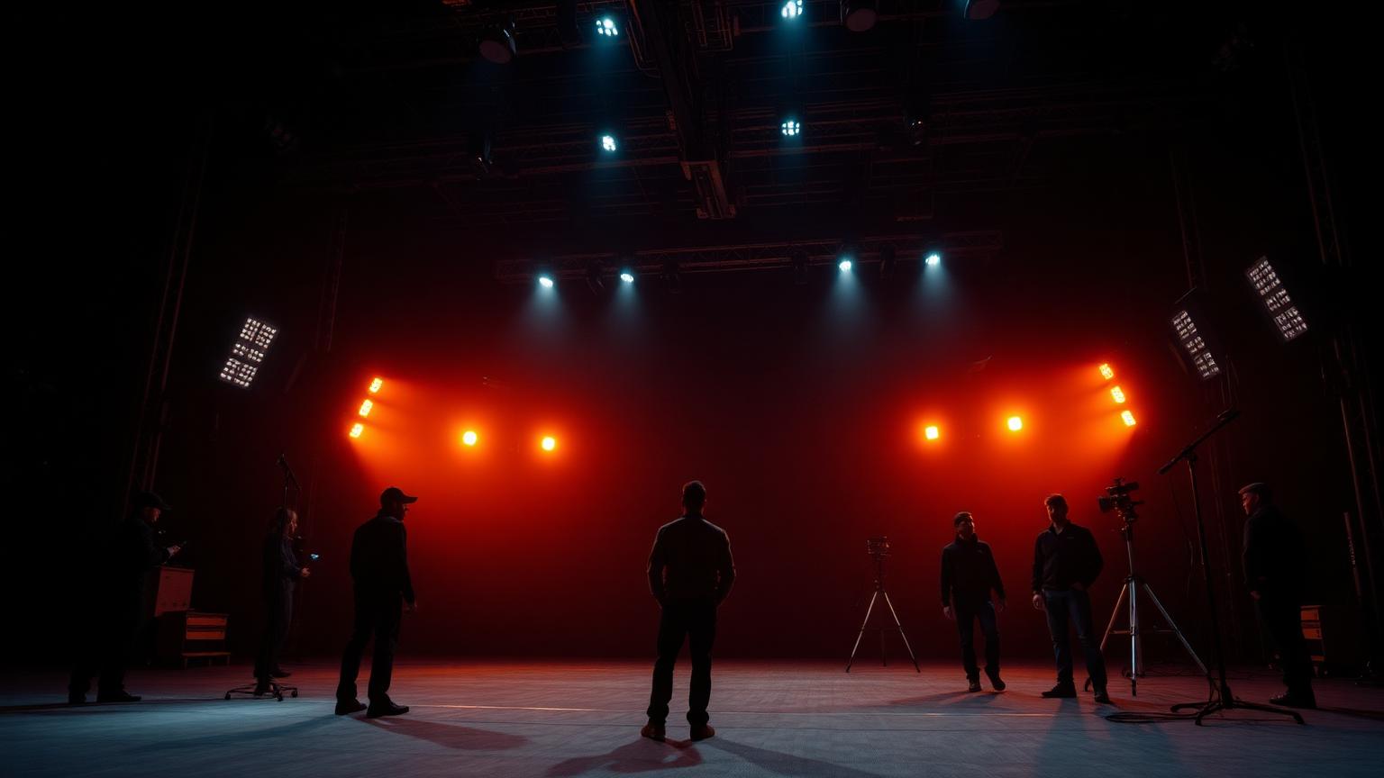 Empty soundstage lit by a single warm source