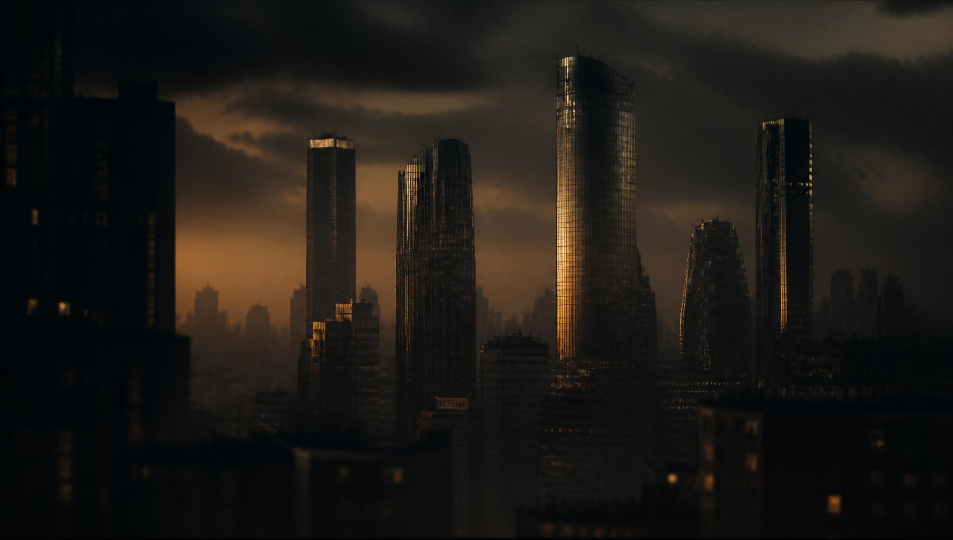 Darkened dusk skyline of prime real estate